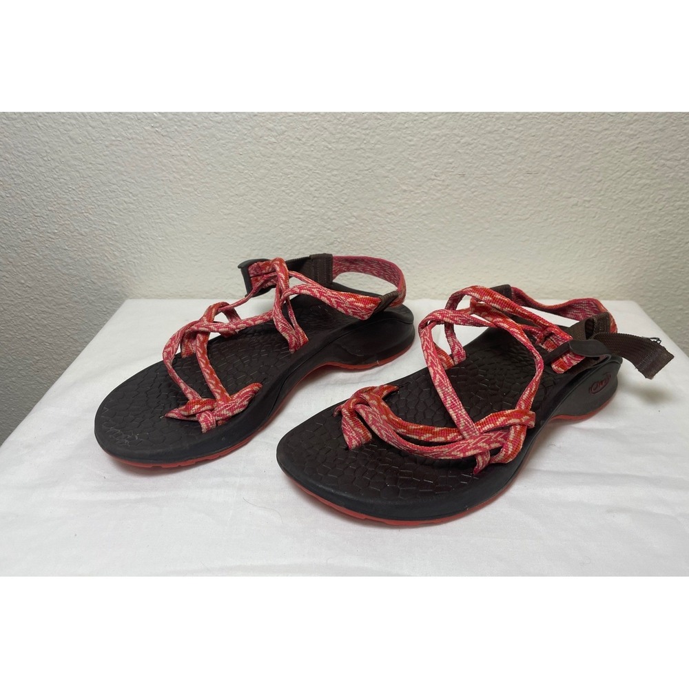 Chaco Z/Cloud 2 Sandals Womens 6 Brown Pink Orange Good Strappy Toe Loop Sporty